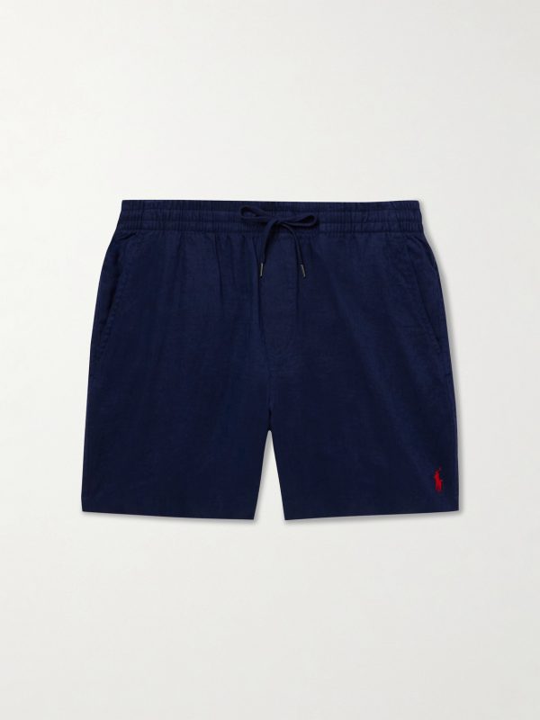 Prepster Straight-Leg Logo-Embroidered Linen Drawstring Shorts Prepster Straight-Leg Logo-Embroidered Linen Drawstring Shorts