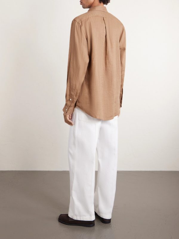 Button-Down Collar Logo-Embroidered Linen Shirt - BK Button-Down Collar Logo-Embroidered Linen Shirt - BK