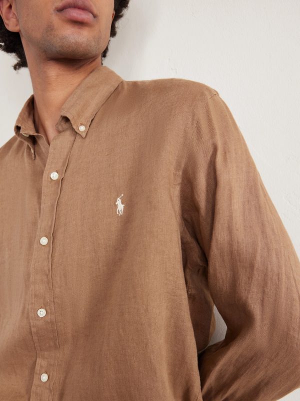 Button-Down Collar Logo-Embroidered Linen Shirt - CU Button-Down Collar Logo-Embroidered Linen Shirt - CU