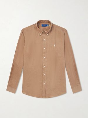 Button-Down Collar Logo-Embroidered Linen Shirt Button-Down Collar Logo-Embroidered Linen Shirt