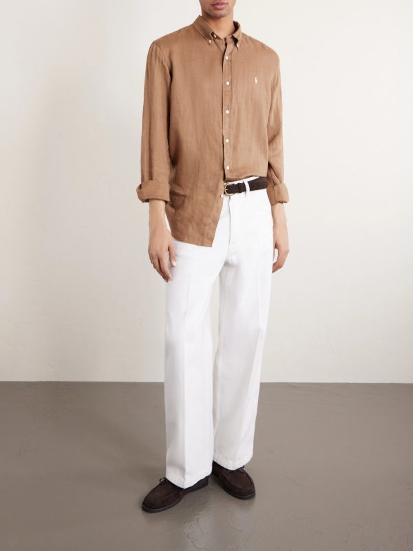 Button-Down Collar Logo-Embroidered Linen Shirt - OU Button-Down Collar Logo-Embroidered Linen Shirt - OU