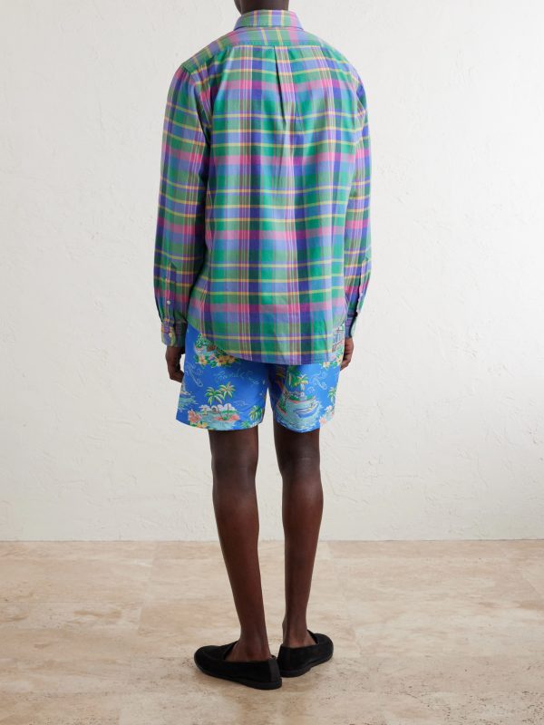Button-Down Collar Checked Cotton Shirt - BK