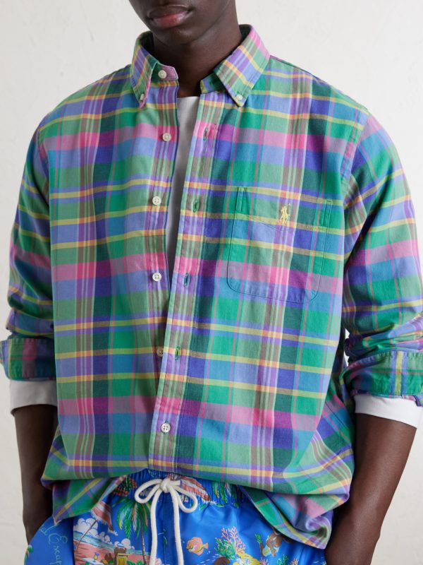 Button-Down Collar Checked Cotton Shirt - CU