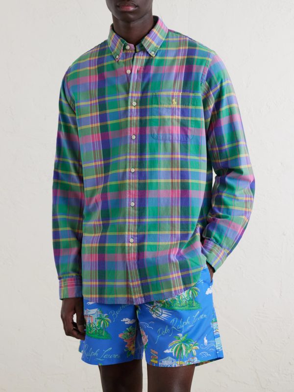 Button-Down Collar Checked Cotton Shirt - FR