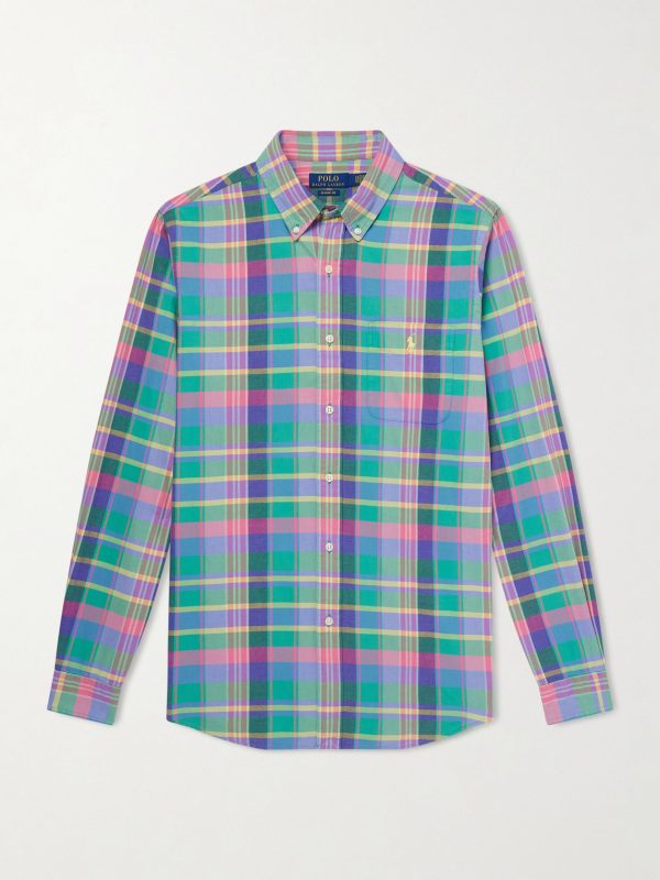 Button-Down Collar Checked Cotton Shirt