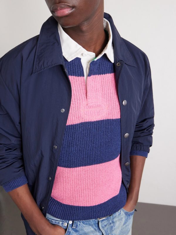 Striped Ribbed Linen and Cotton-Blend Polo Shirt - CU Striped Ribbed Linen and Cotton-Blend Polo Shirt - CU
