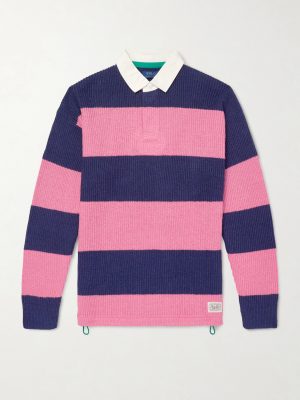Striped Ribbed Linen and Cotton-Blend Polo Shirt Striped Ribbed Linen and Cotton-Blend Polo Shirt