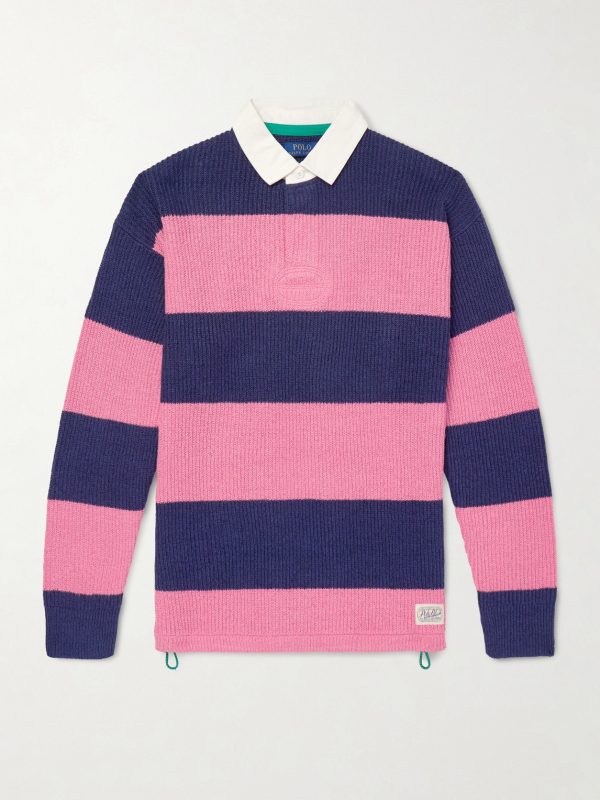 Striped Ribbed Linen and Cotton-Blend Polo Shirt Striped Ribbed Linen and Cotton-Blend Polo Shirt