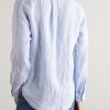 Button-Down Collar Striped Linen Shirt - BK Button-Down Collar Striped Linen Shirt - BK