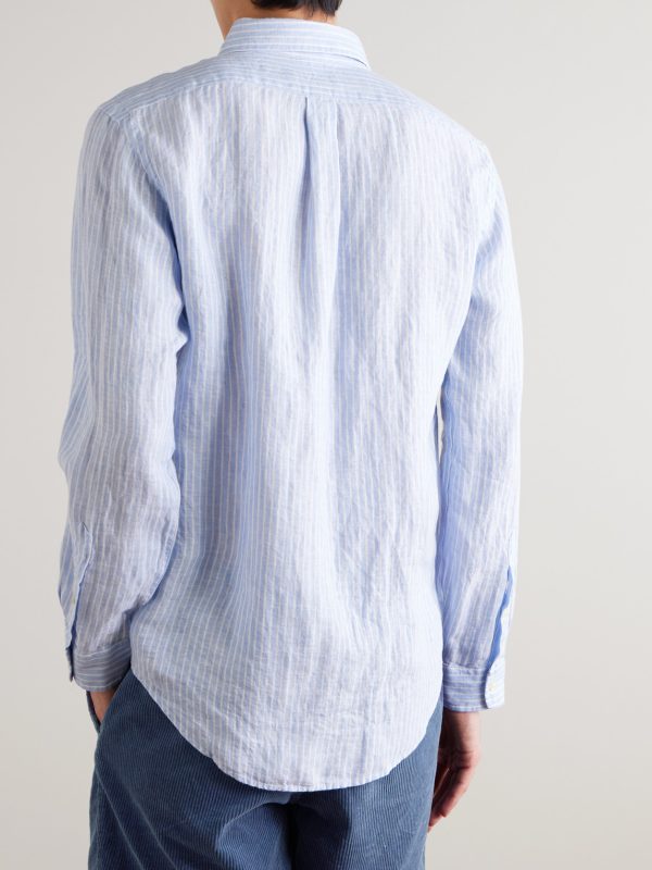 Button-Down Collar Striped Linen Shirt - BK Button-Down Collar Striped Linen Shirt - BK
