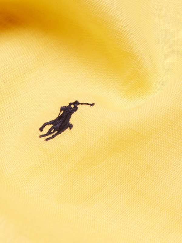 Button-Down Collar Logo-Embroidered Linen Shirt - CU