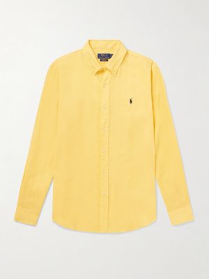 Button-Down Collar Logo-Embroidered Linen Shirt Button-Down Collar Logo-Embroidered Linen Shirt