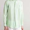 Button-Down Collar Logo-Embroidered Striped Linen Shirt - FR Button-Down Collar Logo-Embroidered Striped Linen Shirt - FR