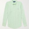 Button-Down Collar Logo-Embroidered Striped Linen Shirt Button-Down Collar Logo-Embroidered Striped Linen Shirt