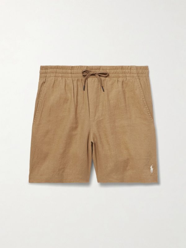 Prepster Straight-Leg Logo-Embroidered Linen Drawstring Shorts Prepster Straight-Leg Logo-Embroidered Linen Drawstring Shorts