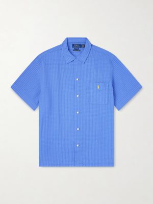Logo-Embroidered Checked Linen and Cotton-Blend Shirt Logo-Embroidered Checked Linen and Cotton-Blend Shirt