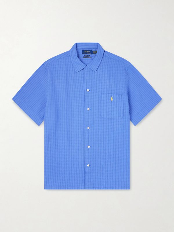 Logo-Embroidered Checked Linen and Cotton-Blend Shirt Logo-Embroidered Checked Linen and Cotton-Blend Shirt