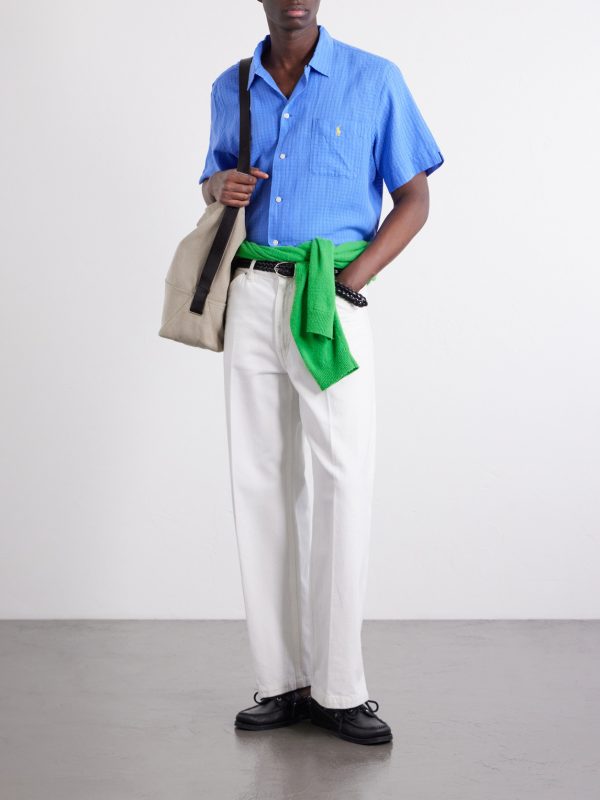 Logo-Embroidered Checked Linen and Cotton-Blend Shirt - OU Logo-Embroidered Checked Linen and Cotton-Blend Shirt - OU