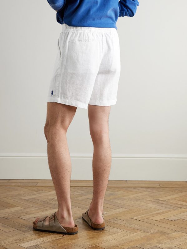 Prepster Straight-Leg Logo-Embroidered Linen Drawstring Shorts - BK Prepster Straight-Leg Logo-Embroidered Linen Drawstring Shorts - BK