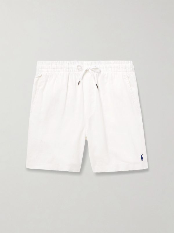 Prepster Straight-Leg Logo-Embroidered Linen Drawstring Shorts Prepster Straight-Leg Logo-Embroidered Linen Drawstring Shorts