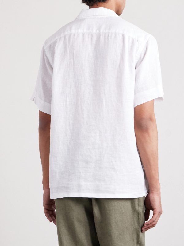 Convertible-Collar Logo-Embroidered Linen Shirt - BK Convertible-Collar Logo-Embroidered Linen Shirt - BK