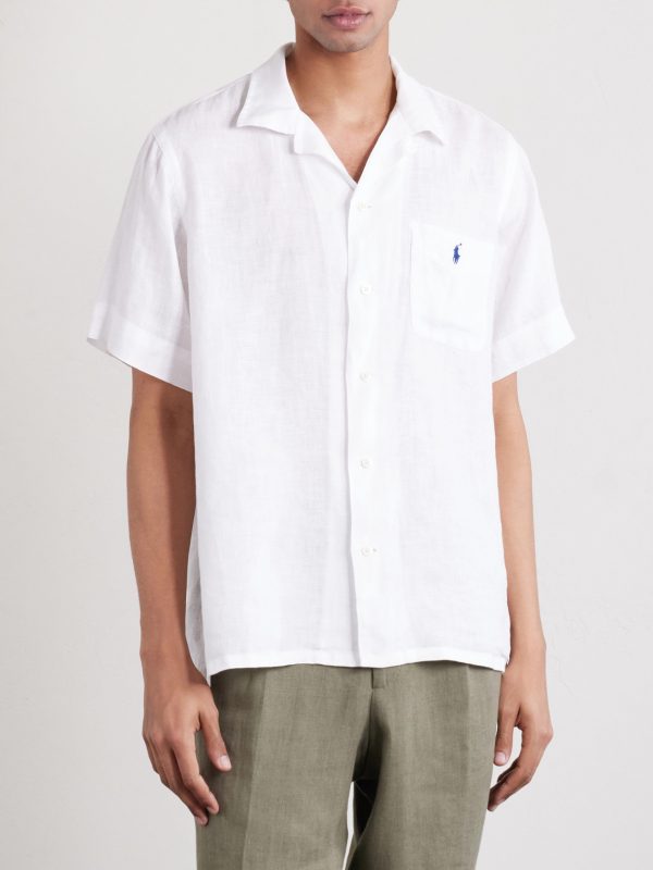 Convertible-Collar Logo-Embroidered Linen Shirt - FR Convertible-Collar Logo-Embroidered Linen Shirt - FR