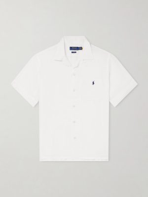 Convertible-Collar Logo-Embroidered Linen Shirt