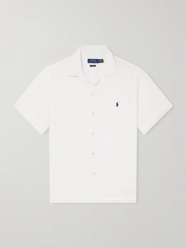 Convertible-Collar Logo-Embroidered Linen Shirt Convertible-Collar Logo-Embroidered Linen Shirt