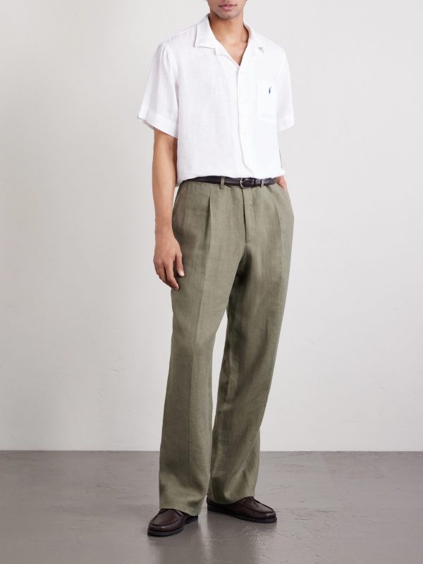 Convertible-Collar Logo-Embroidered Linen Shirt - OU Convertible-Collar Logo-Embroidered Linen Shirt - OU