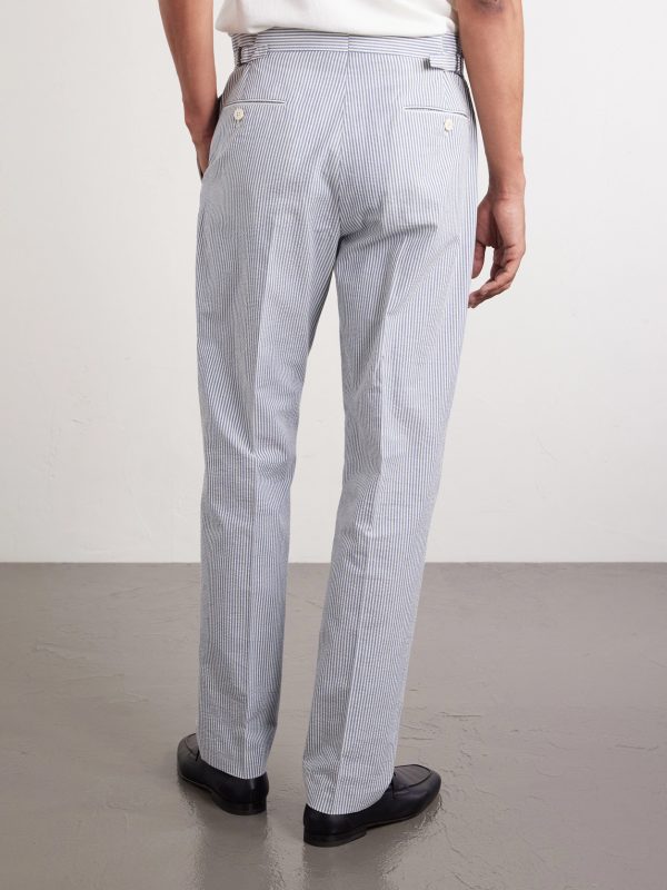 Tapered Striped Cotton-Seersucker Trousers - BK Tapered Striped Cotton-Seersucker Trousers - BK