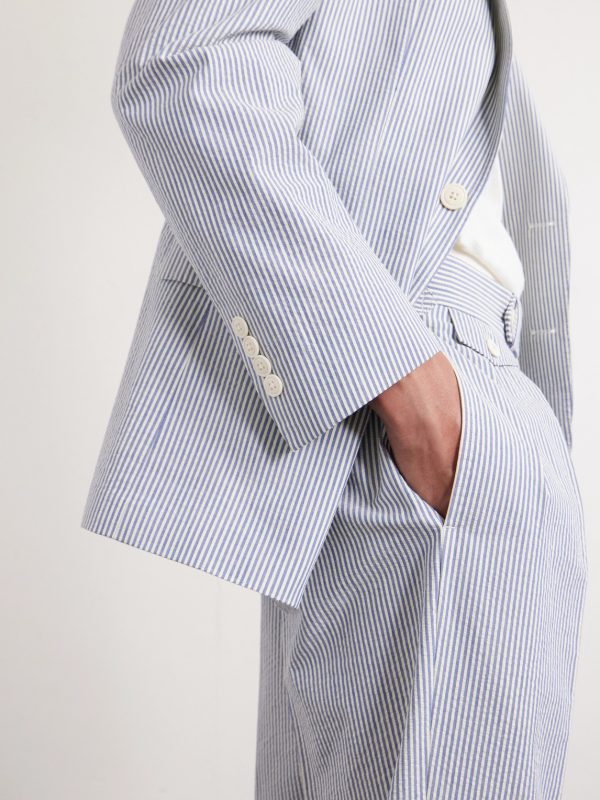 Tapered Striped Cotton-Seersucker Trousers - CU Tapered Striped Cotton-Seersucker Trousers - CU
