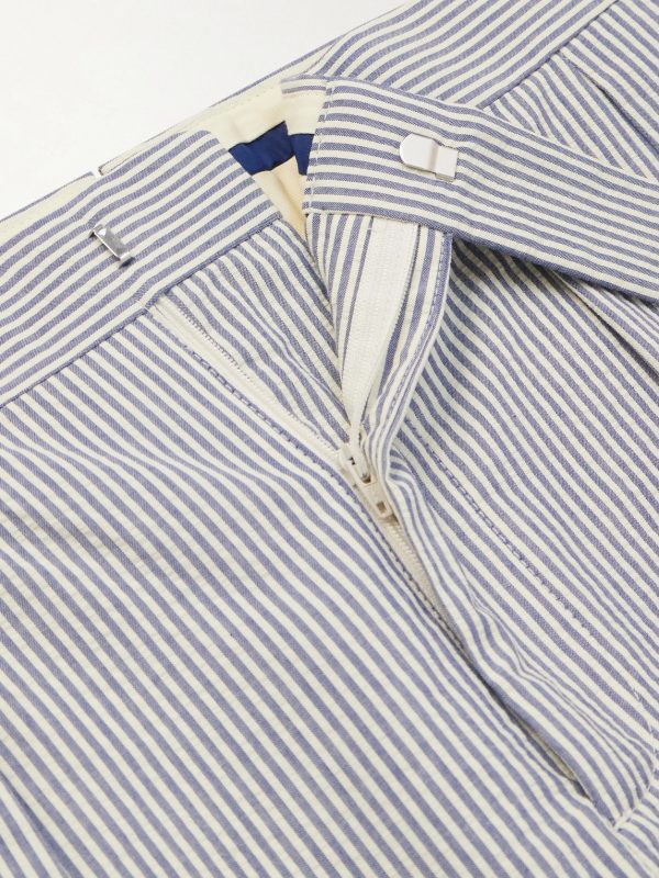 Tapered Striped Cotton-Seersucker Trousers - E1 Tapered Striped Cotton-Seersucker Trousers - E1