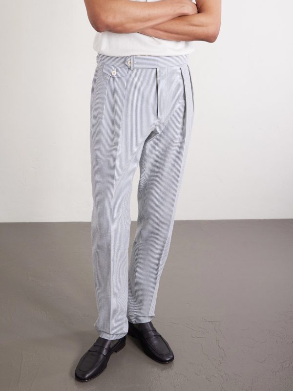 Tapered Striped Cotton-Seersucker Trousers - FR Tapered Striped Cotton-Seersucker Trousers - FR