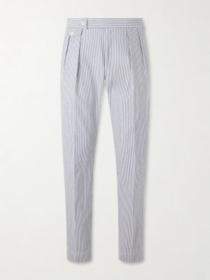 Tapered Striped Cotton-Seersucker Trousers