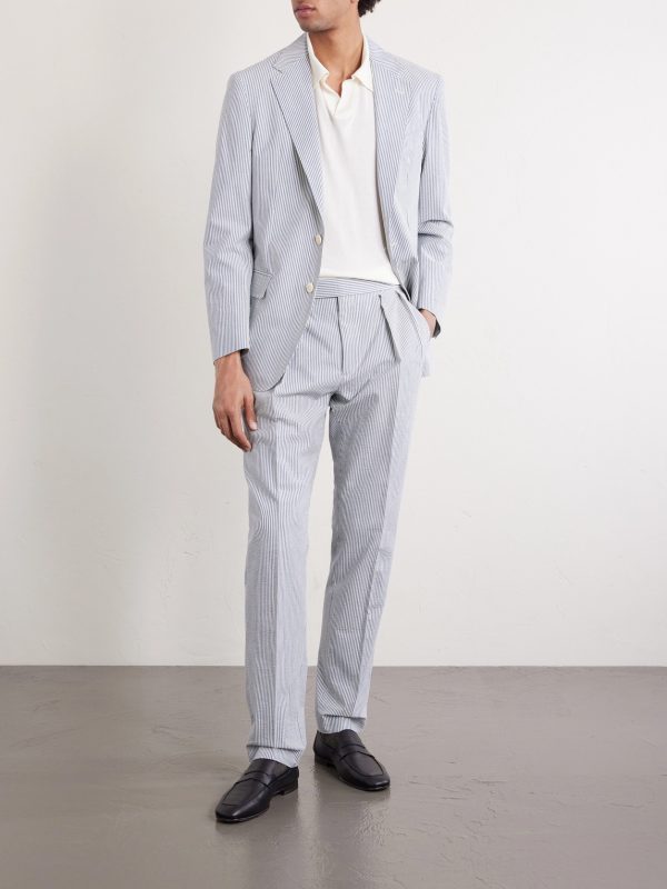Tapered Striped Cotton-Seersucker Trousers - OU Tapered Striped Cotton-Seersucker Trousers - OU