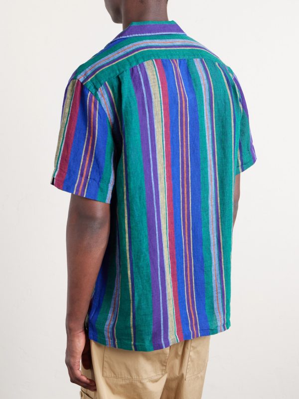 Camp-Collar Striped Linen Shirt - BK Camp-Collar Striped Linen Shirt - BK