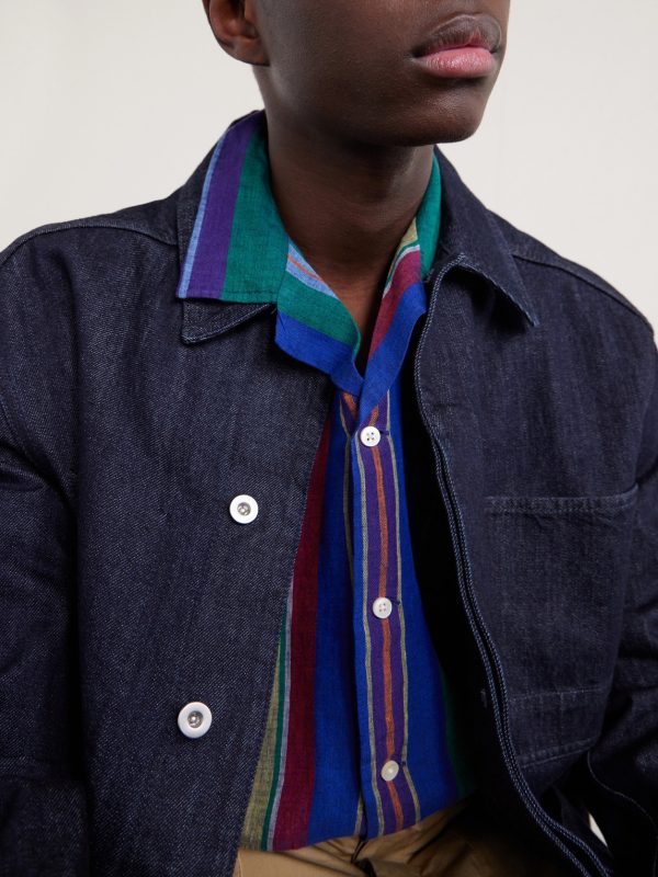 Camp-Collar Striped Linen Shirt - CU Camp-Collar Striped Linen Shirt - CU