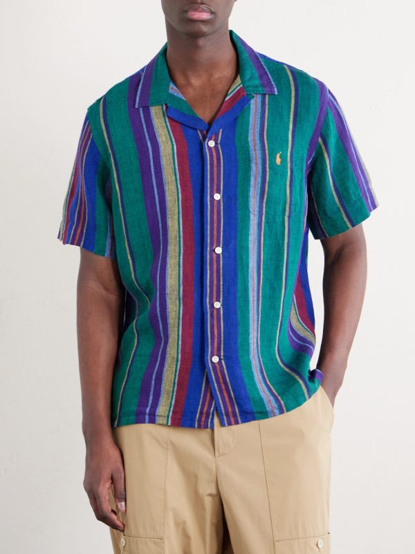 Camp-Collar Striped Linen Shirt - FR Camp-Collar Striped Linen Shirt - FR