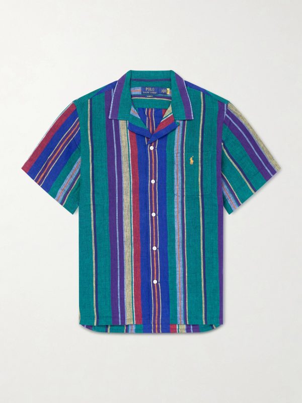 Camp-Collar Striped Linen Shirt Camp-Collar Striped Linen Shirt