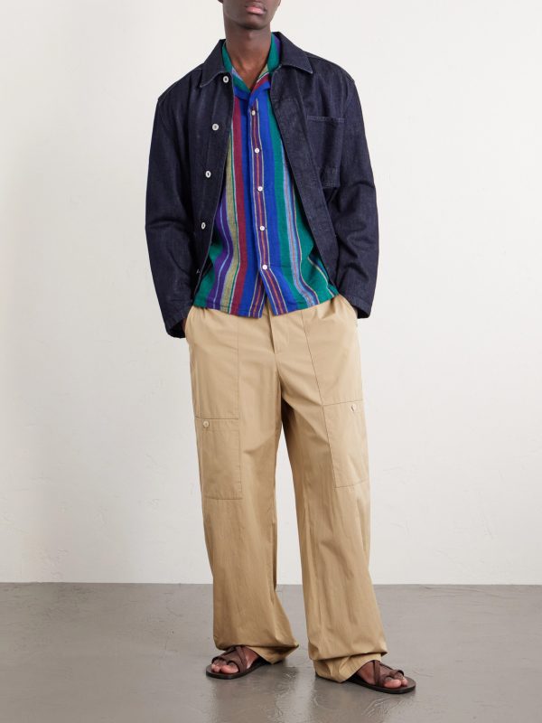 Camp-Collar Striped Linen Shirt - OU Camp-Collar Striped Linen Shirt - OU