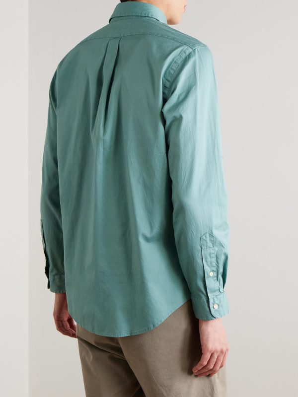 Button-Down Collar Logo-Embroidered Cotton Shirt - BK Button-Down Collar Logo-Embroidered Cotton Shirt - BK