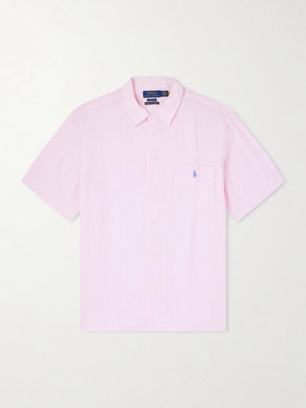 Logo-Embroidered Checked Linen and Cotton-Blend Shirt Logo-Embroidered Checked Linen and Cotton-Blend Shirt