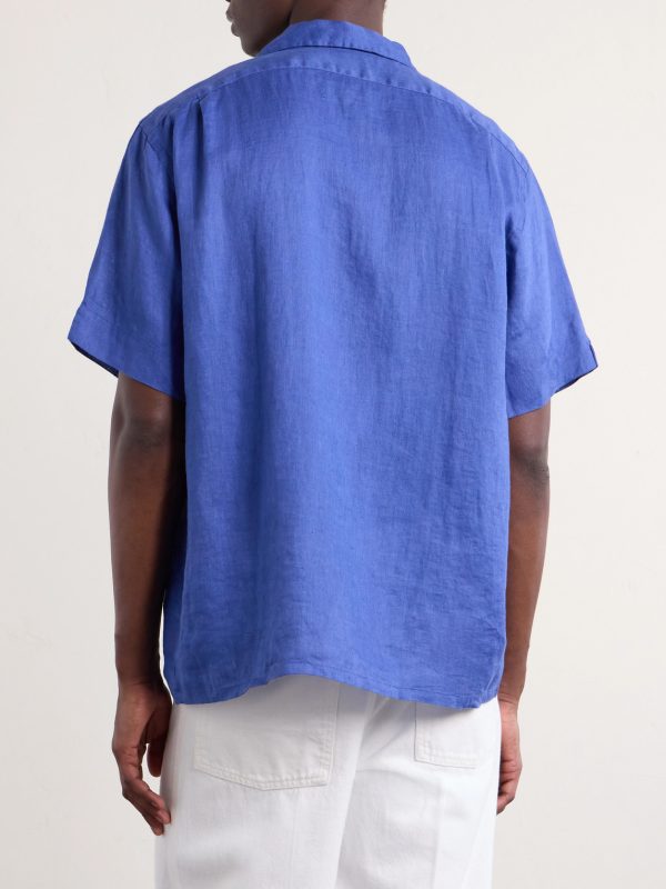 Convertible-Collar Logo-Embroidered Linen Shirt - BK Convertible-Collar Logo-Embroidered Linen Shirt - BK