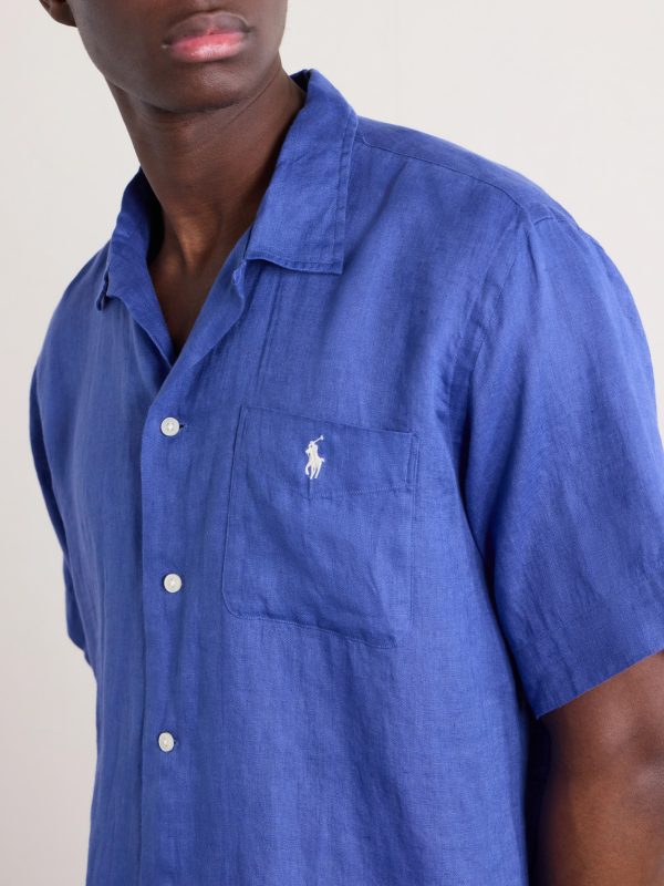 Convertible-Collar Logo-Embroidered Linen Shirt - CU Convertible-Collar Logo-Embroidered Linen Shirt - CU