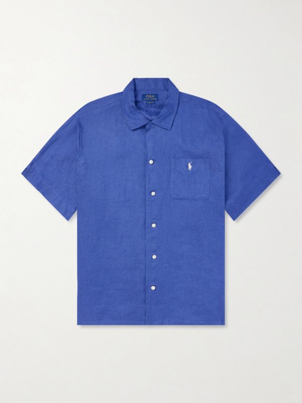 Convertible-Collar Logo-Embroidered Linen Shirt Convertible-Collar Logo-Embroidered Linen Shirt