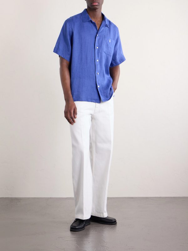 Convertible-Collar Logo-Embroidered Linen Shirt - OU Convertible-Collar Logo-Embroidered Linen Shirt - OU