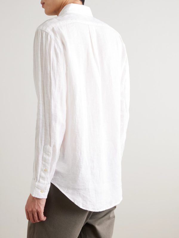 Button-Down Collar Logo-Embroidered Linen Shirt - BK Button-Down Collar Logo-Embroidered Linen Shirt - BK