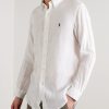 Button-Down Collar Logo-Embroidered Linen Shirt - FR Button-Down Collar Logo-Embroidered Linen Shirt - FR