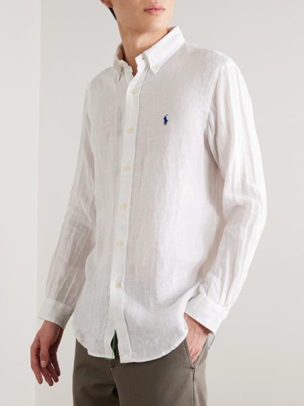 Button-Down Collar Logo-Embroidered Linen Shirt - FR Button-Down Collar Logo-Embroidered Linen Shirt - FR