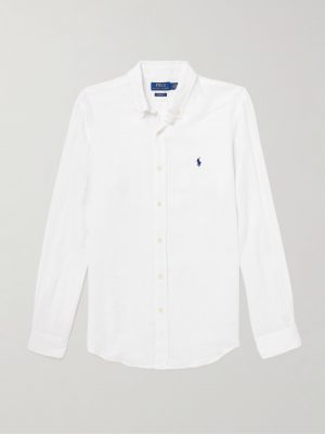 Button-Down Collar Logo-Embroidered Linen Shirt Button-Down Collar Logo-Embroidered Linen Shirt